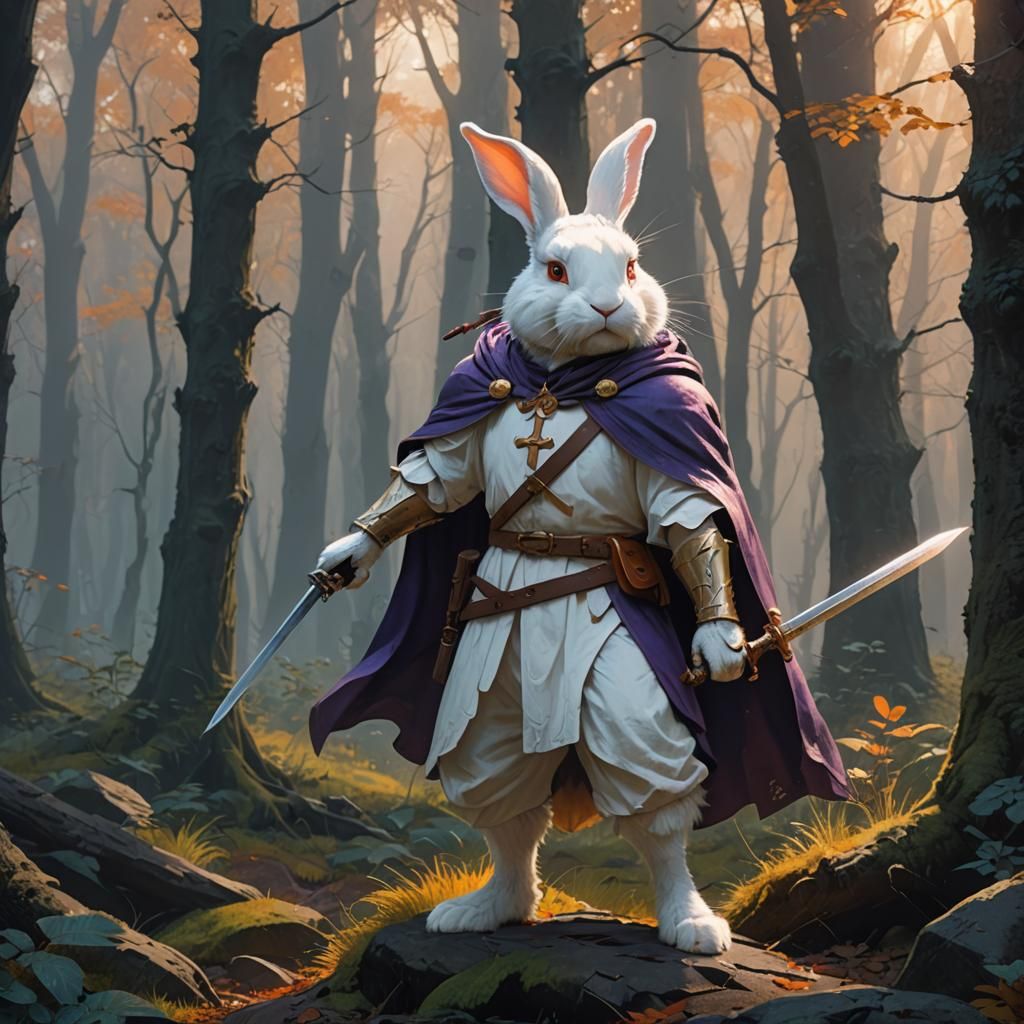 Rabbit Barbarian in Mystical Forest Concept Art