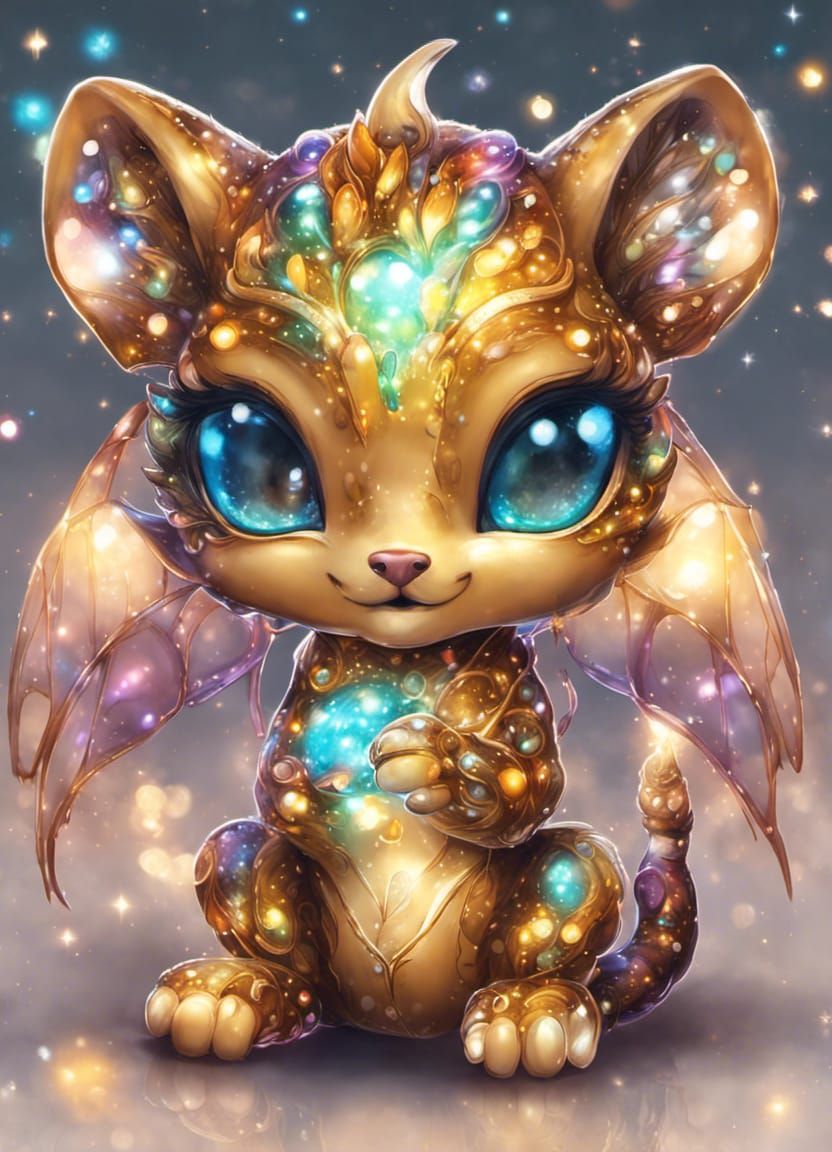 Adorable Gemstone Dragon Cashier in Bioluminescent Supermark...