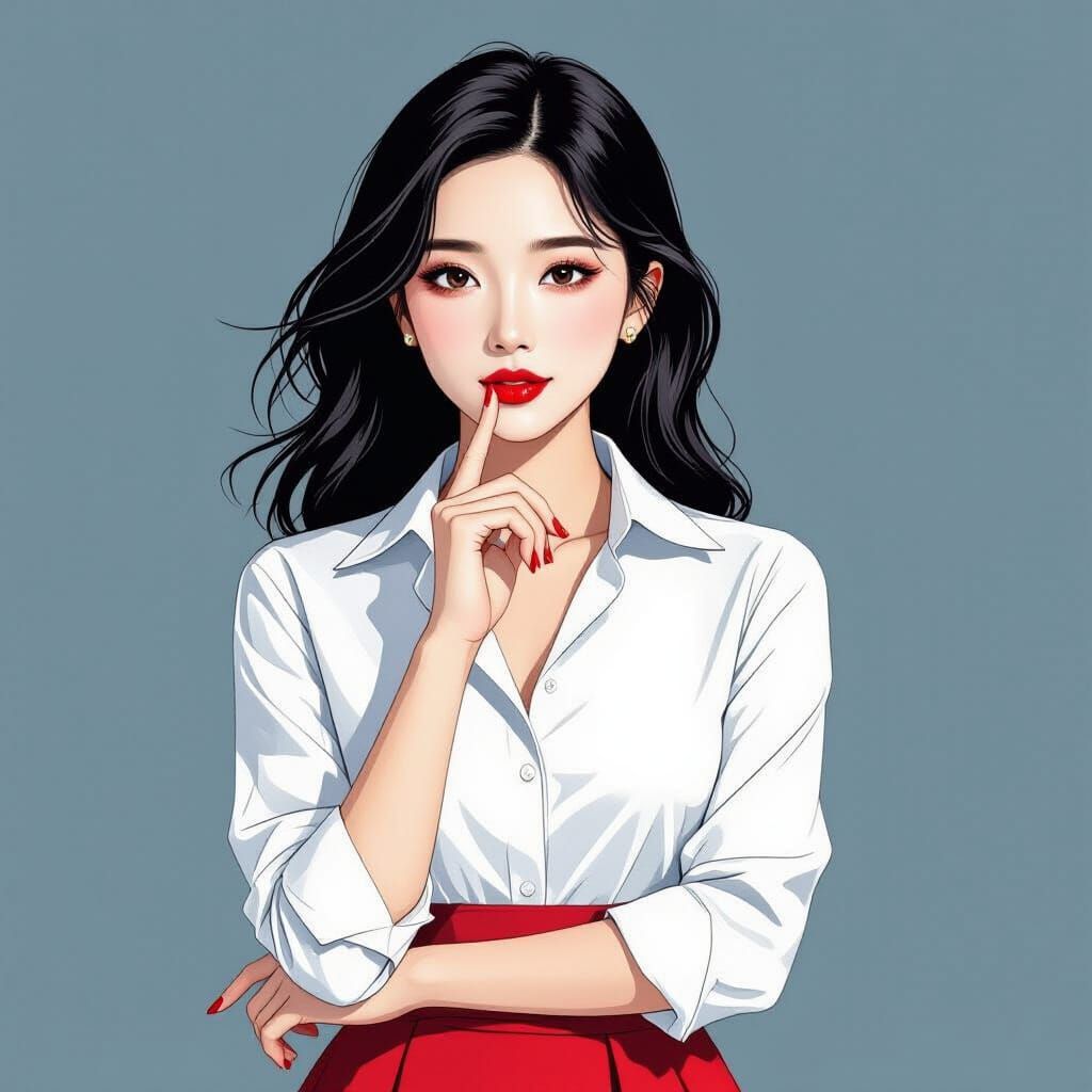 Elegant Woman in Hand-Drawn Chinese Style