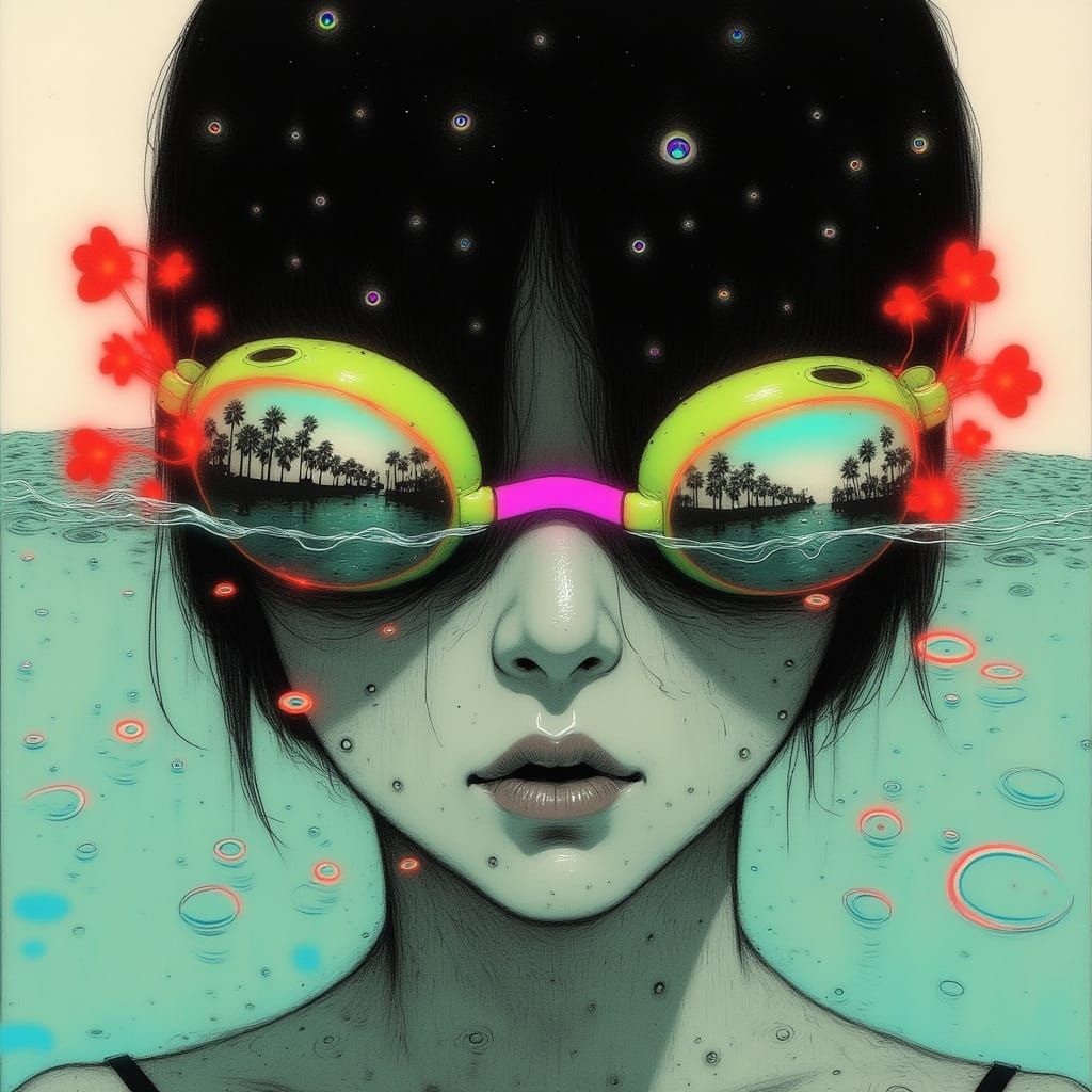 Surreal Anime Woman Wears Unsettling Goggles