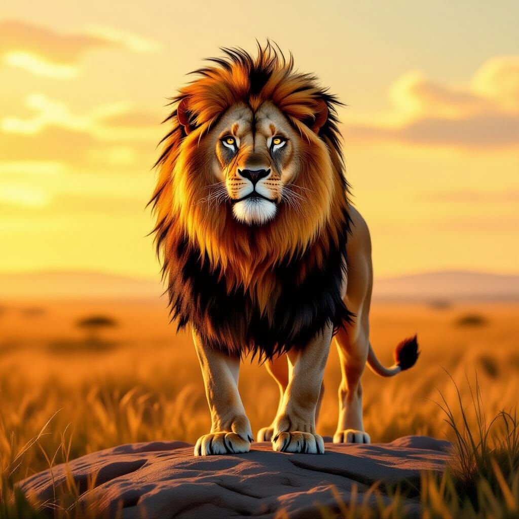 Majestic Lion with Fiery Mane on Savannah