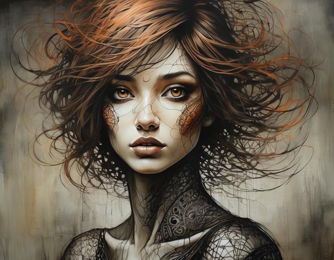 Woman's Portrait with Copper Accents in Chiaroscuro Style