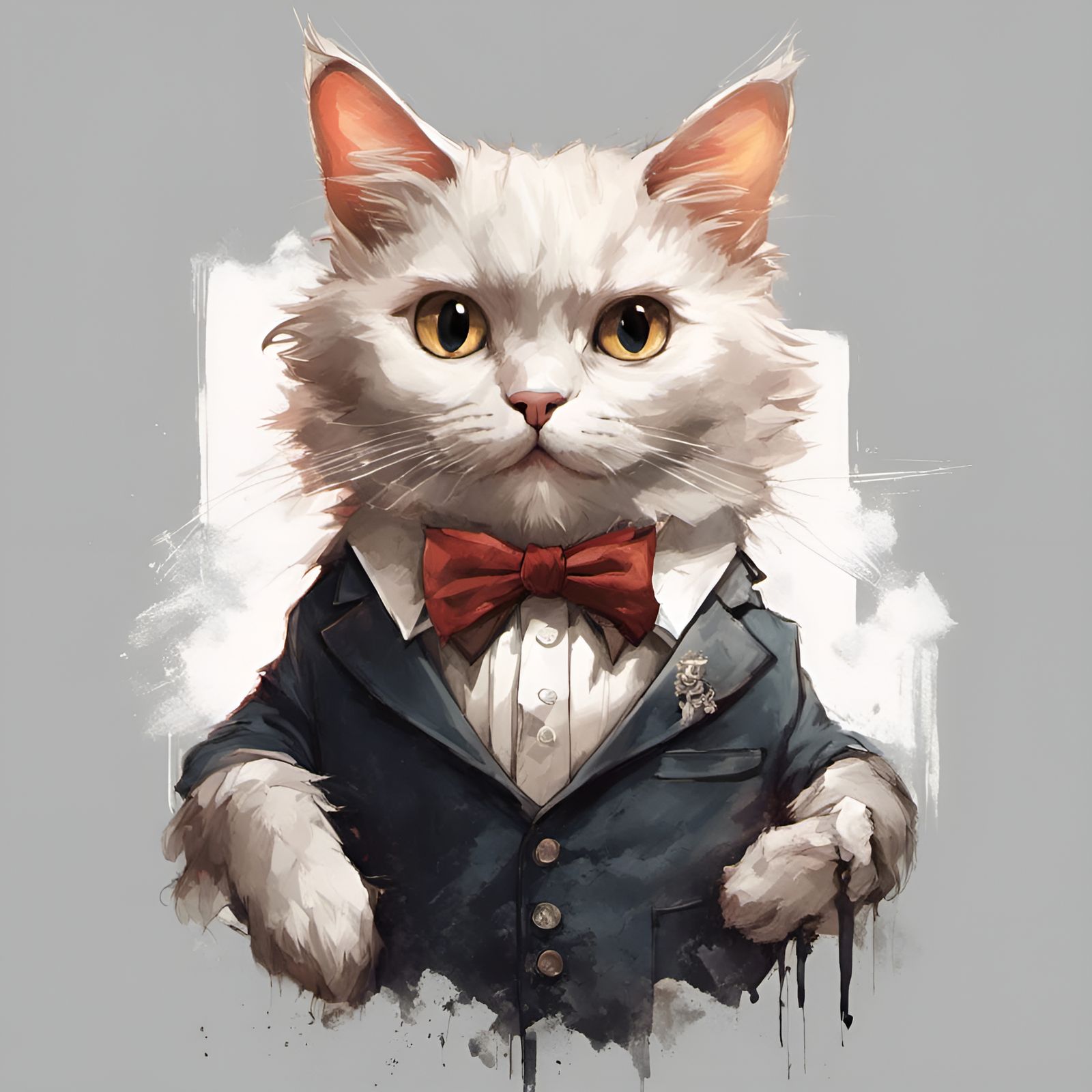 Adorable Tuxedo Cat Portrait in Digital Illustration