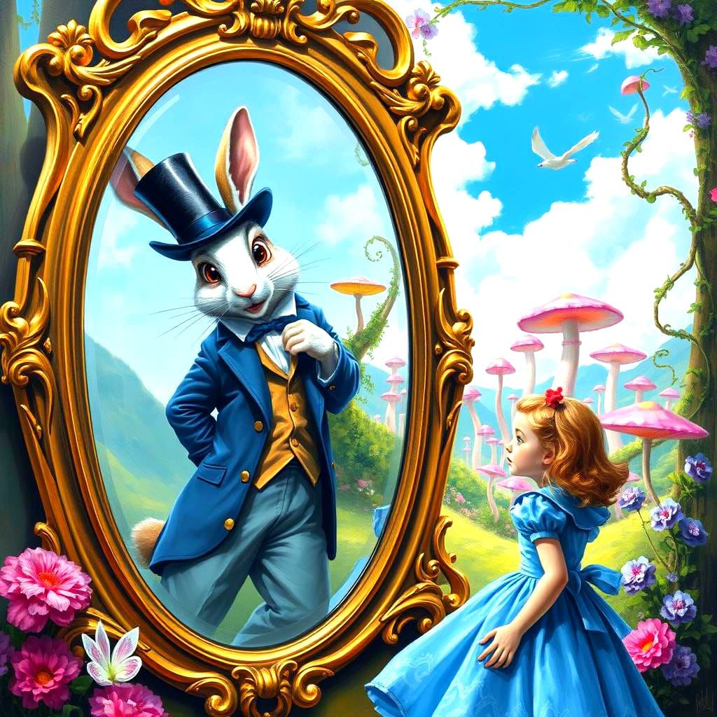 White Rabbit Enters Looking Glass: Oil Painting