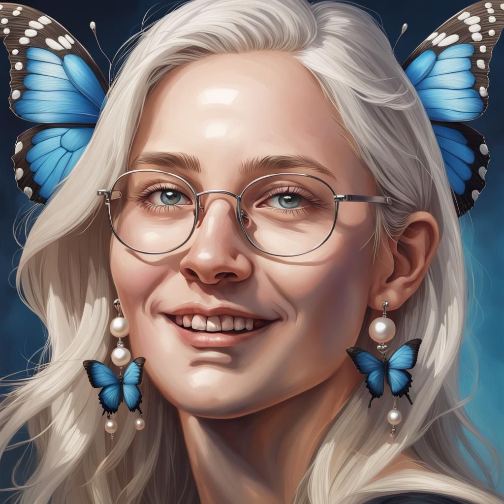 Hyperrealistic Portrait with Butterfly Earrings