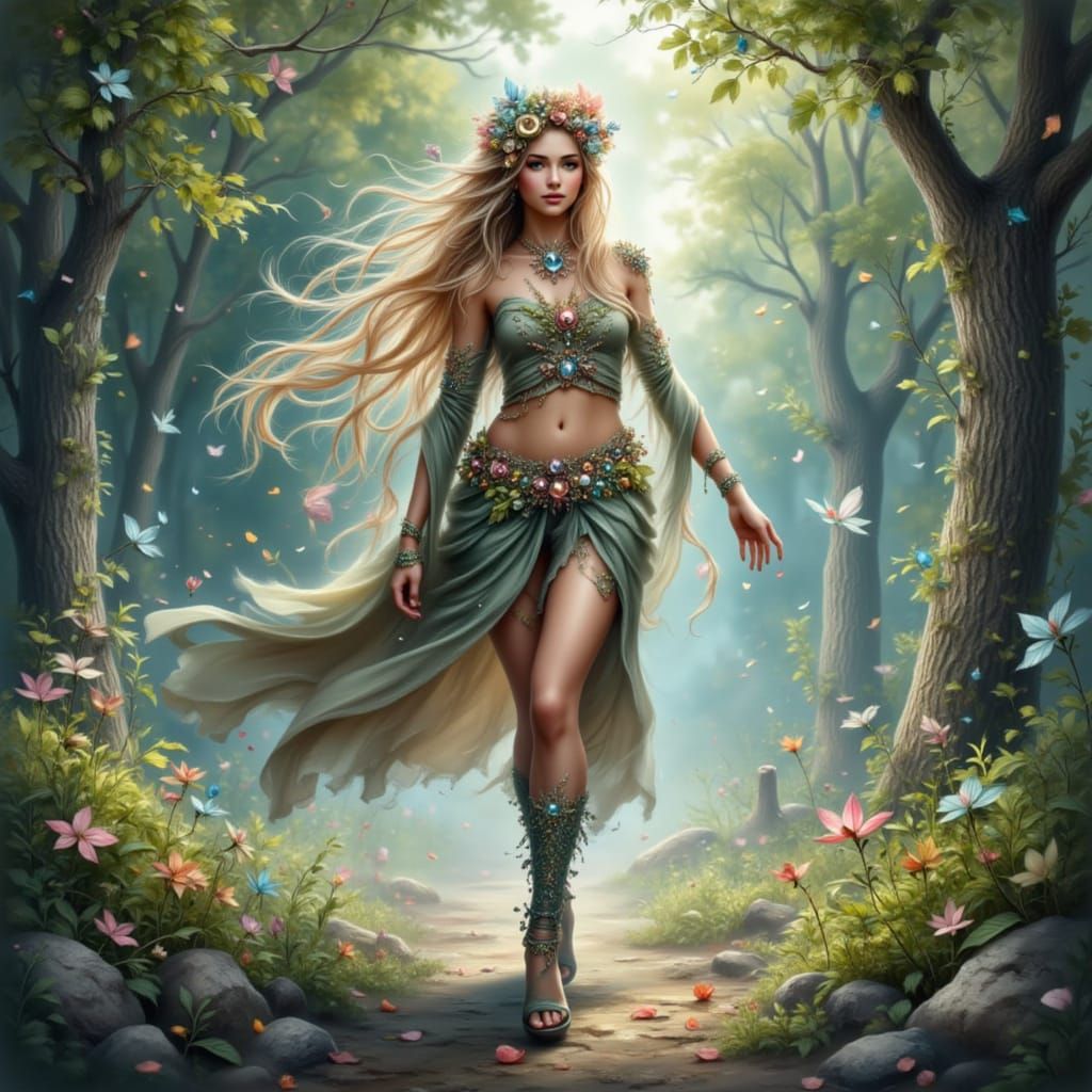 Anime Druid of the Forest in Sunstone Attire