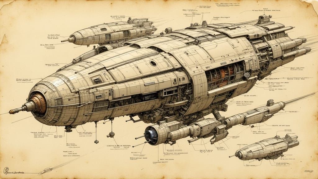 Detailed Spacecraft Diagram in Digital Art Style