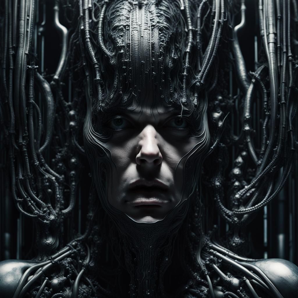 Biomechanical Portrait in Giger Style with Sci-Fi Elements