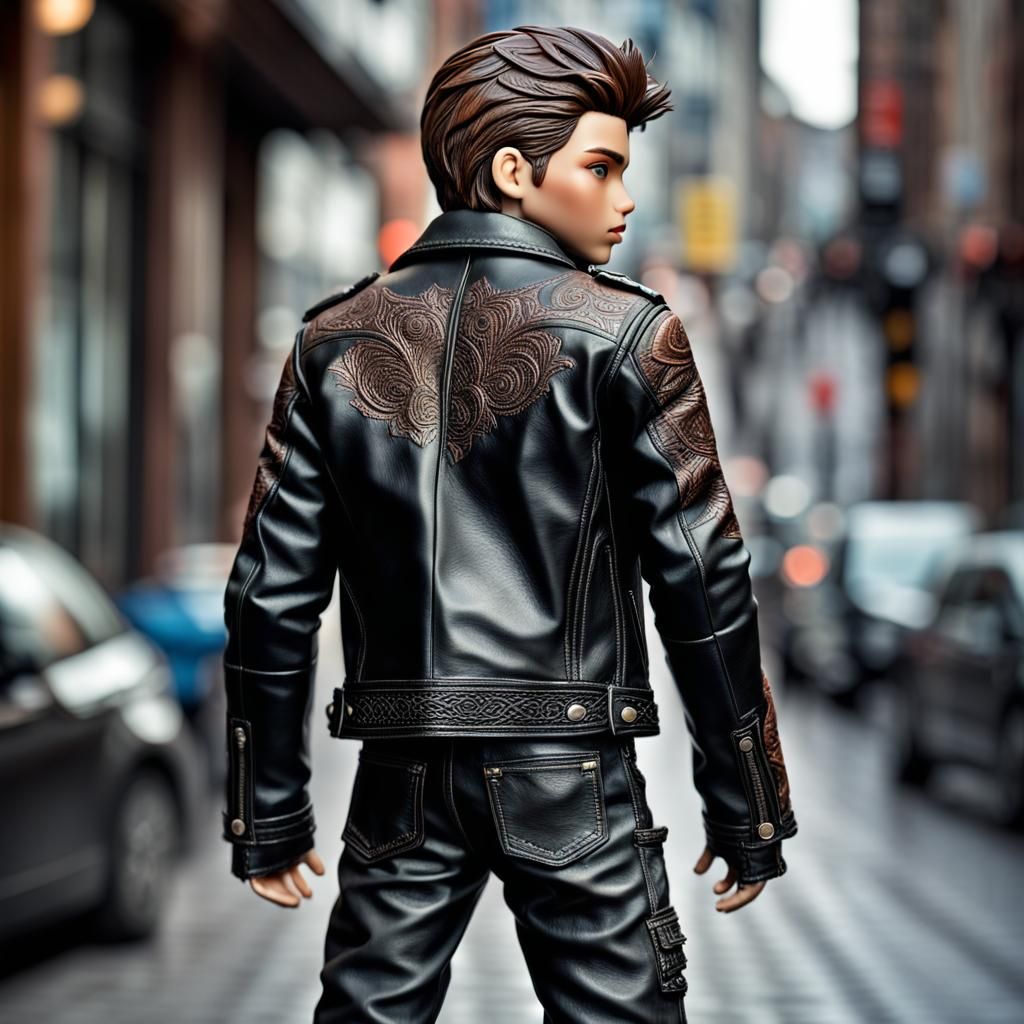 Hyperrealistic Boy Doll in Leather, HDR Image