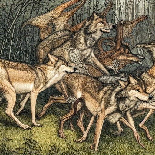 Wolves Chase Deer in Detailed Digital Illustration
