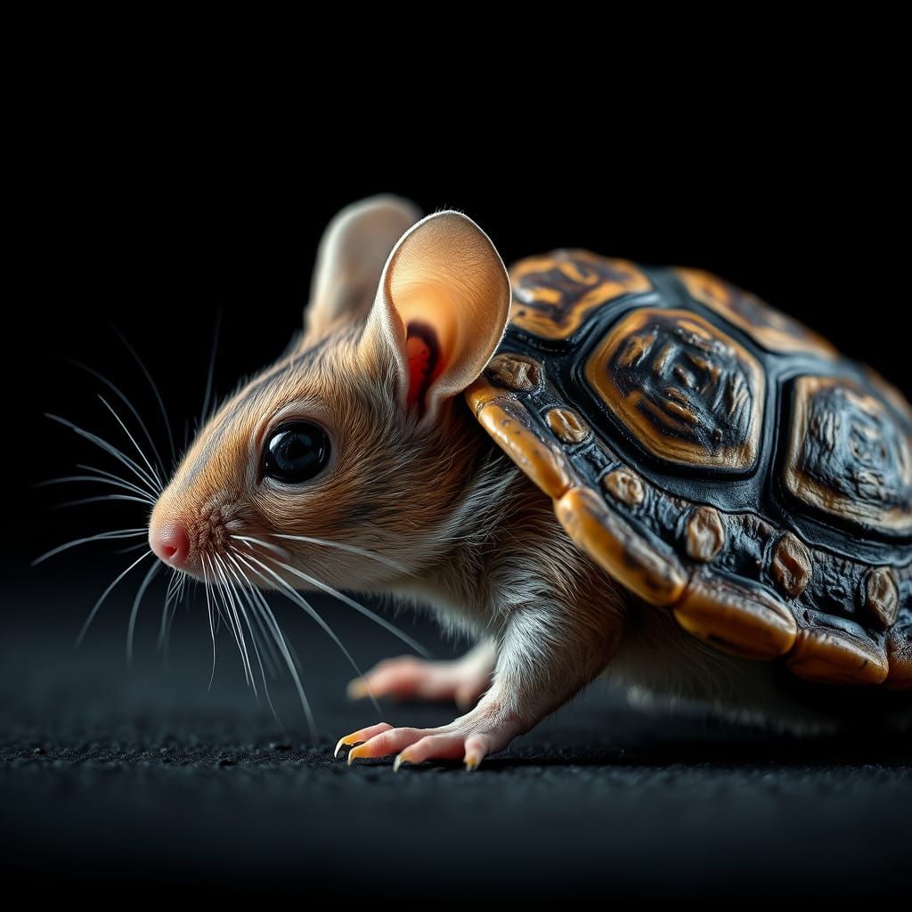 Hyper-Realistic Turtle-Shelled Mouse in Cinematic Style