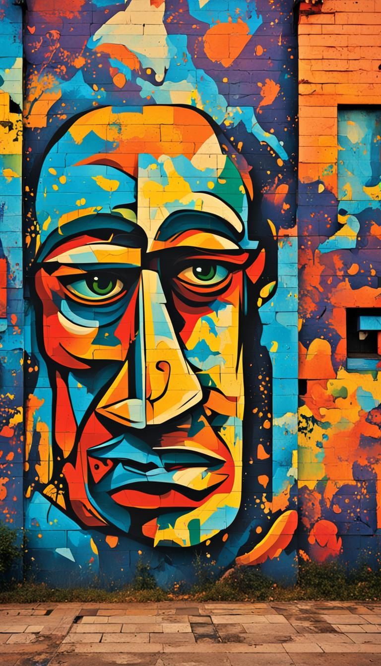 Street Art Mural with Abstract Graffiti in Impasto Style