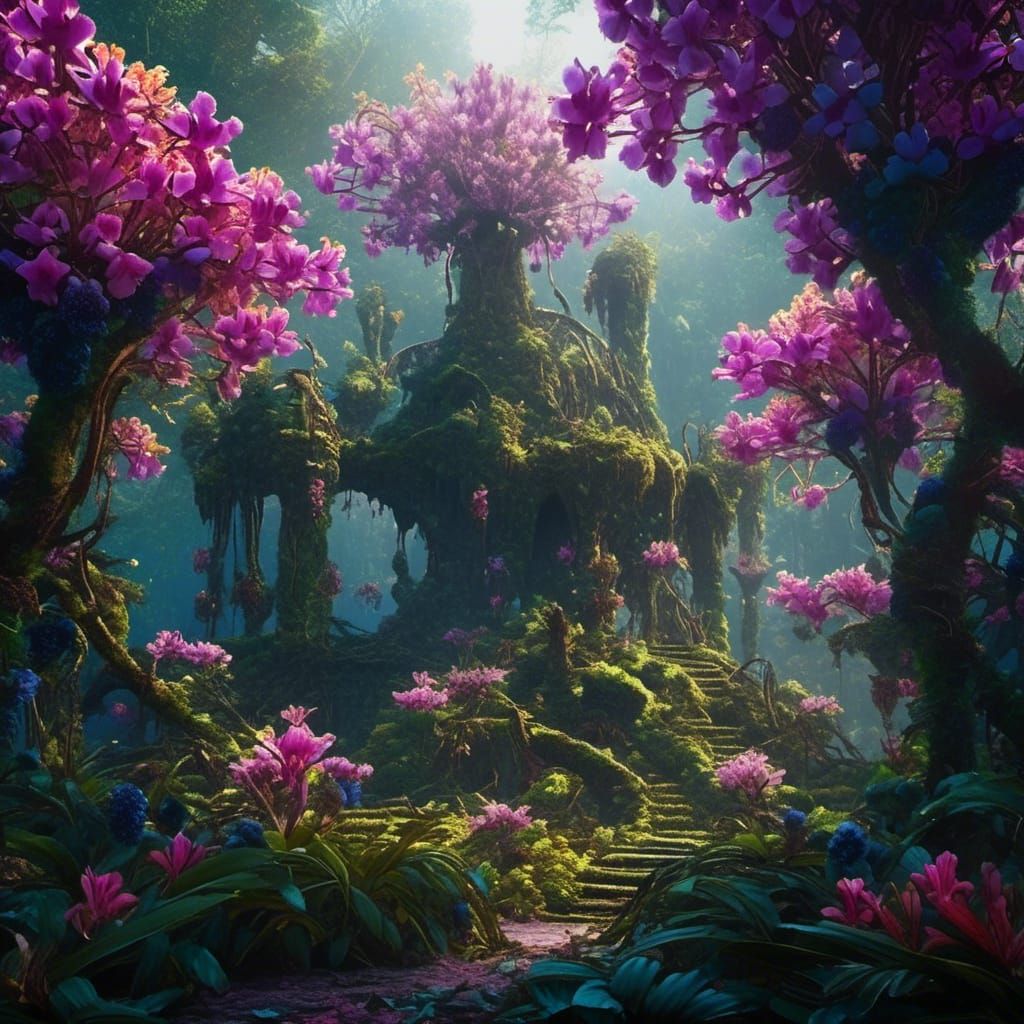 Orchids in an Enchanted Forest: Digital Matte Painting