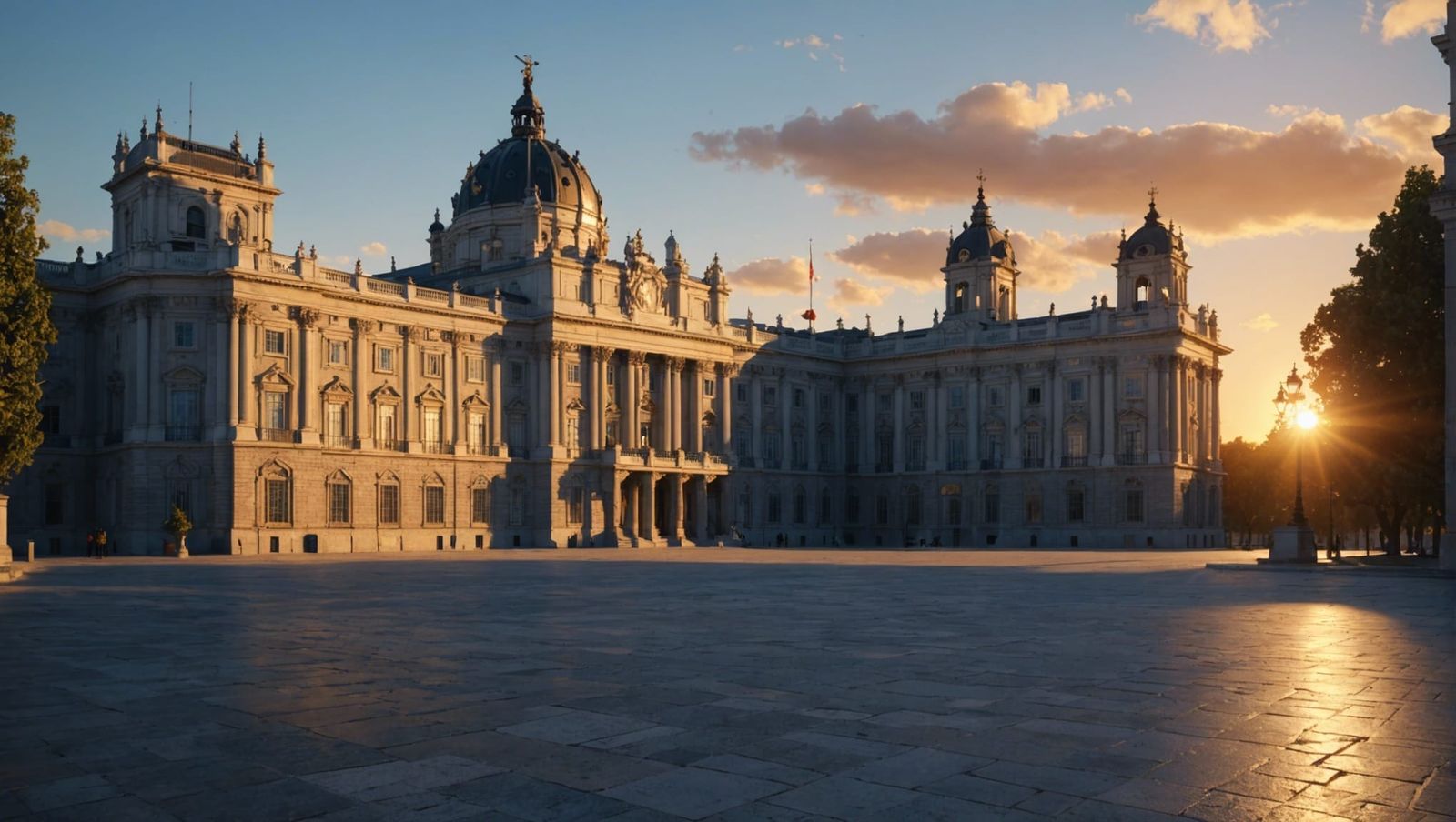 Madrid Royal Palace Sunset in 3D Game Style