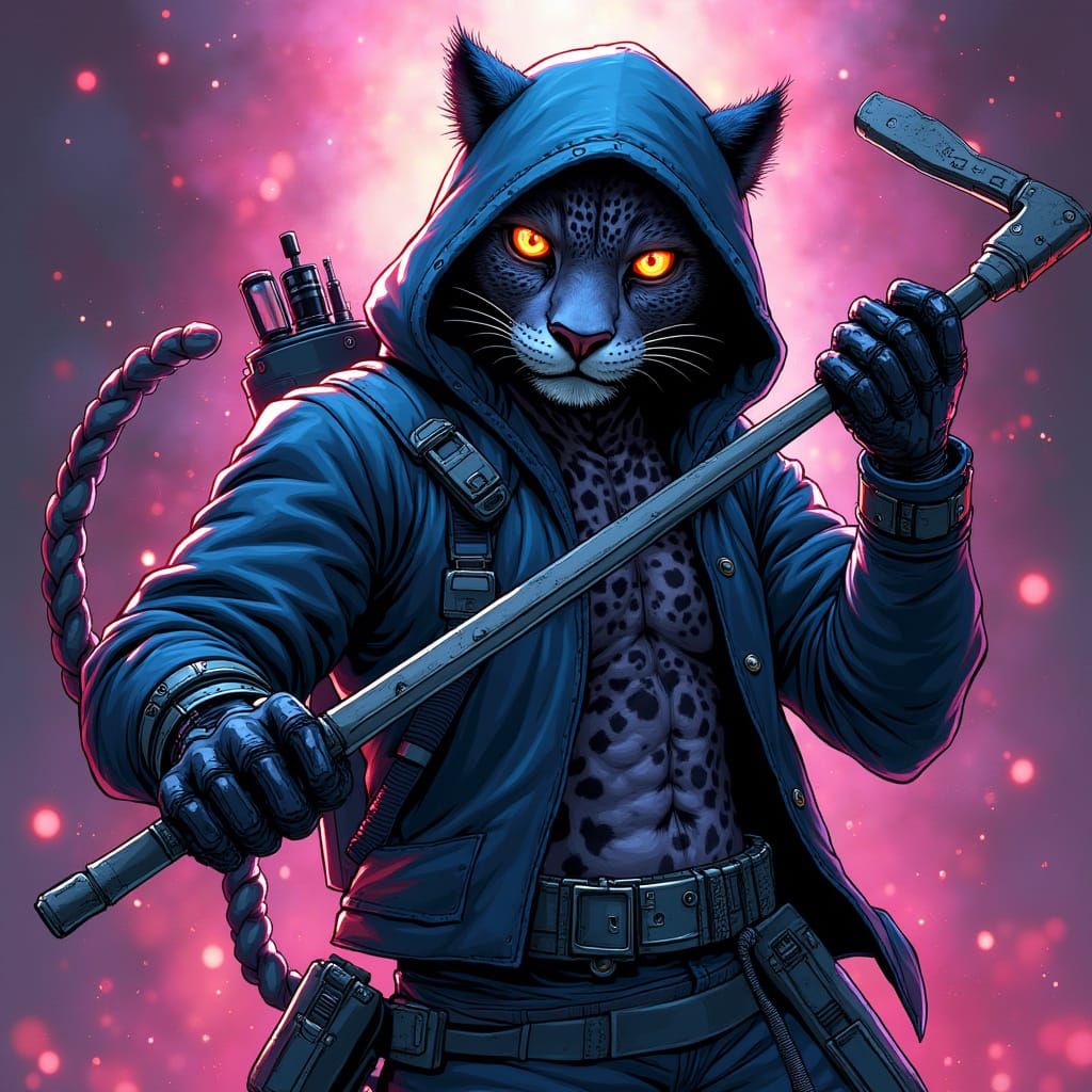 Cyborg Vigilante Leopard in Tactical Stealth Attire