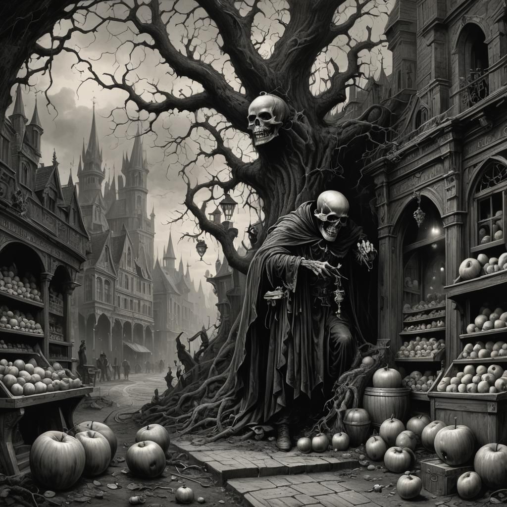 Gothic Poison Apple Shop: Horror Illustration