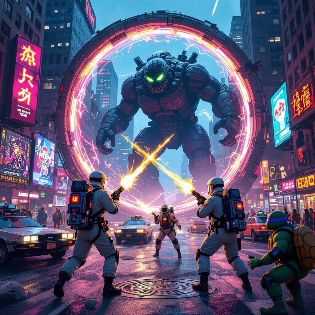 Ghostbusters Battle Titan in Times Square, Cyberpunk Anime S...