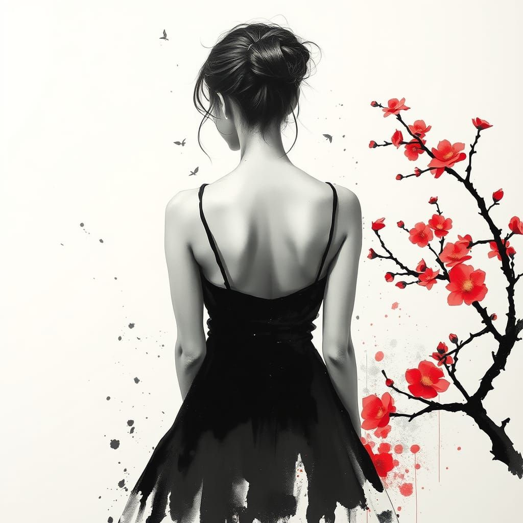 Elegant Woman in Monochrome, Impressionist Style