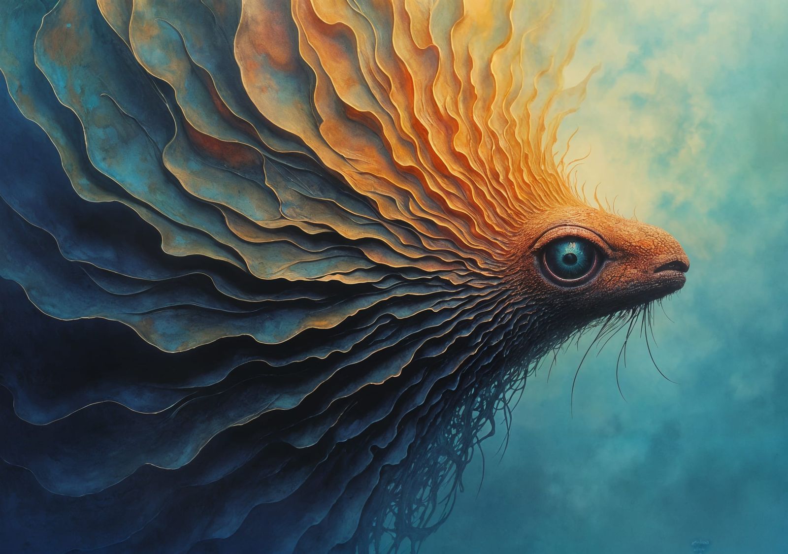 Beksiński-Inspired Holographic Demiurge Watercolor