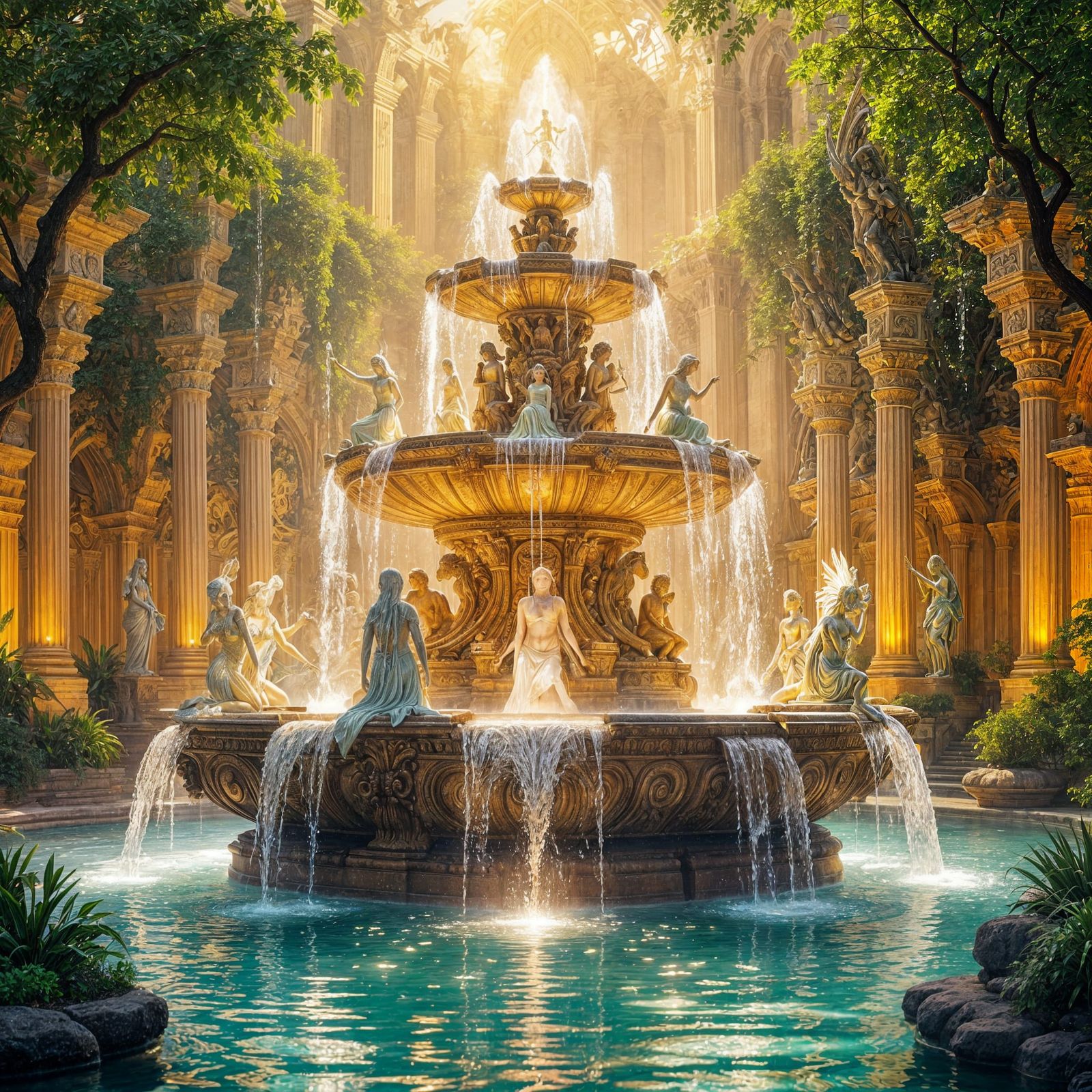 Divine Fountain Overflowing with Crystal Water
