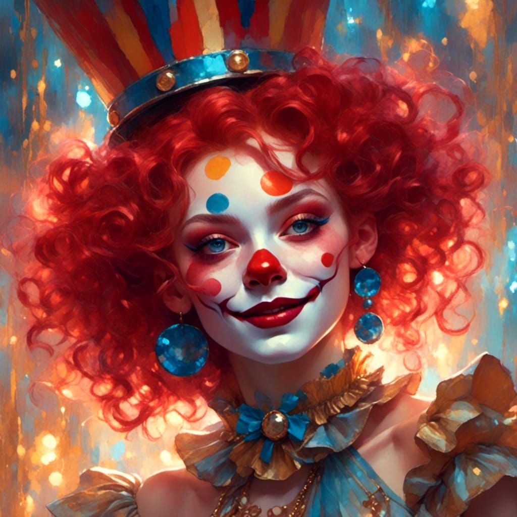 Magical Clown Girl Portrait in Moebius Style