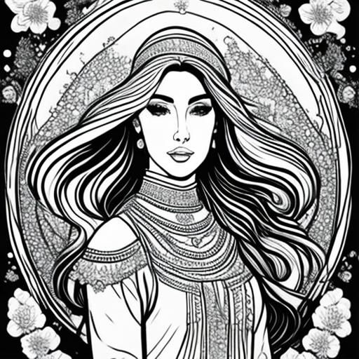 Coloring Book Style Image of a Woman