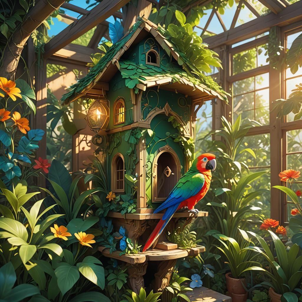 Colorful Parrot's House and Garden in 3D Anime Art