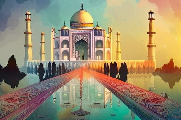Taj Mahal: Detailed Digital Watercolor Painting