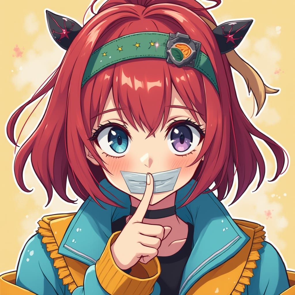 Anime Style Woman with Taped Mouth