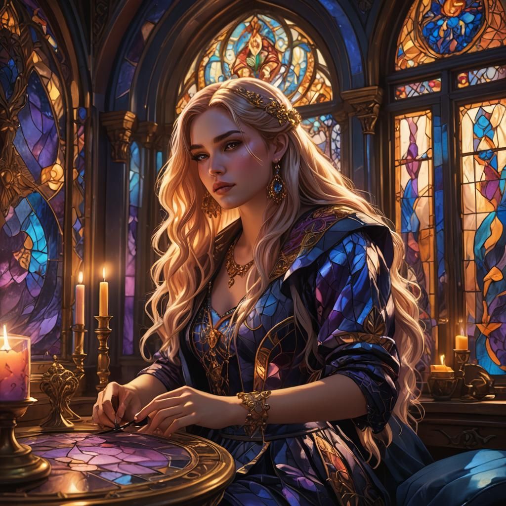 Girl in Ornate Room: Fantasy Art Nouveau