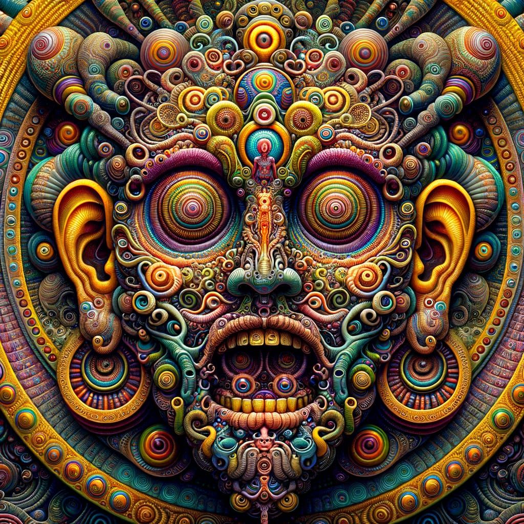 Surreal Tibetan Deity Face Composed of Organs