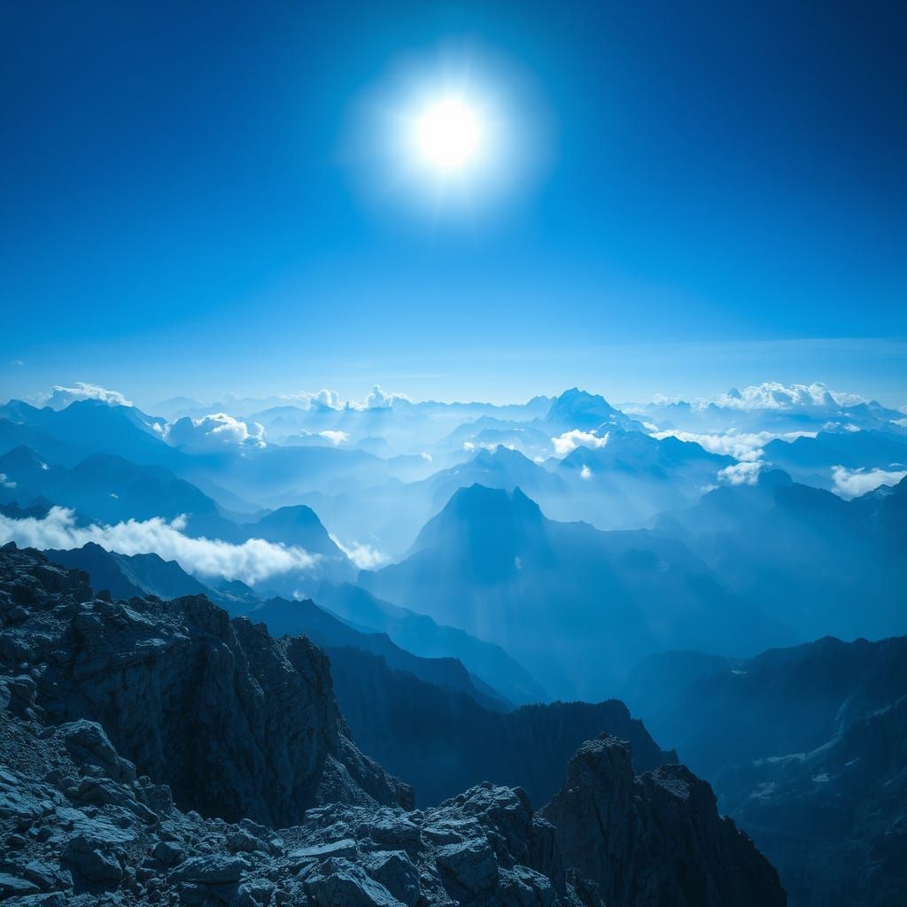 Monochromatic Blue Mountain Landscape in Cinematic Style