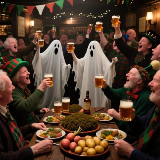 Hogmanay Tavern Celebration: Living and Ghosts Toasting