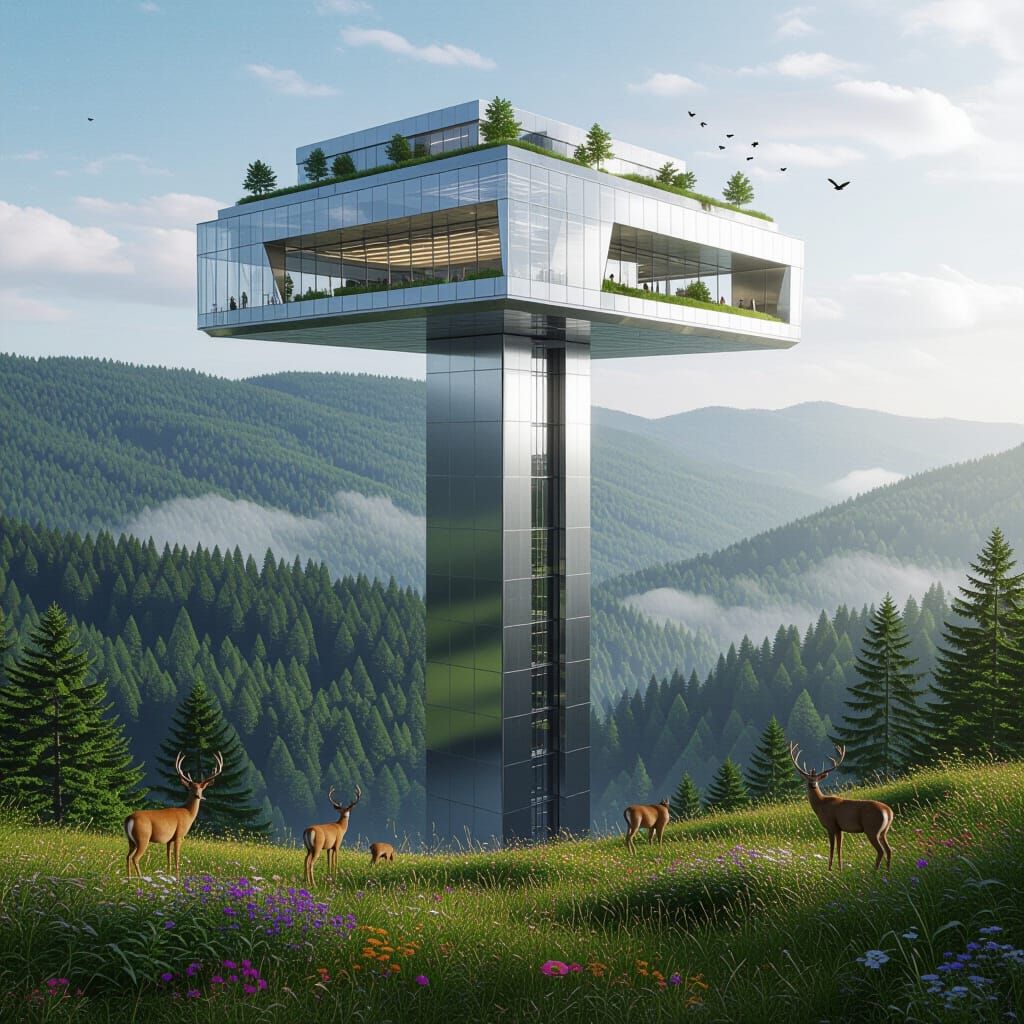 Futuristic Building on Stilts in Untouched Nature