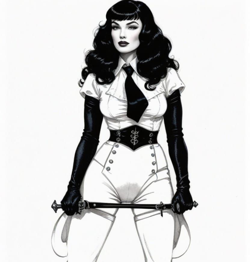 Pinup Girl in Equestrian Outfit, Watercolor Art Nouveau