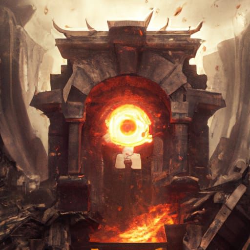 Ancient Ruins Transition to Hellscape in Detailed Matte Pain...