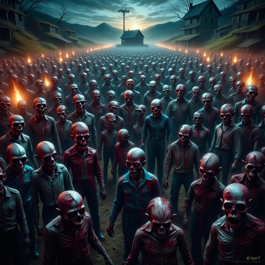 Undead Creeper Zombie Horde in Van Gogh Style