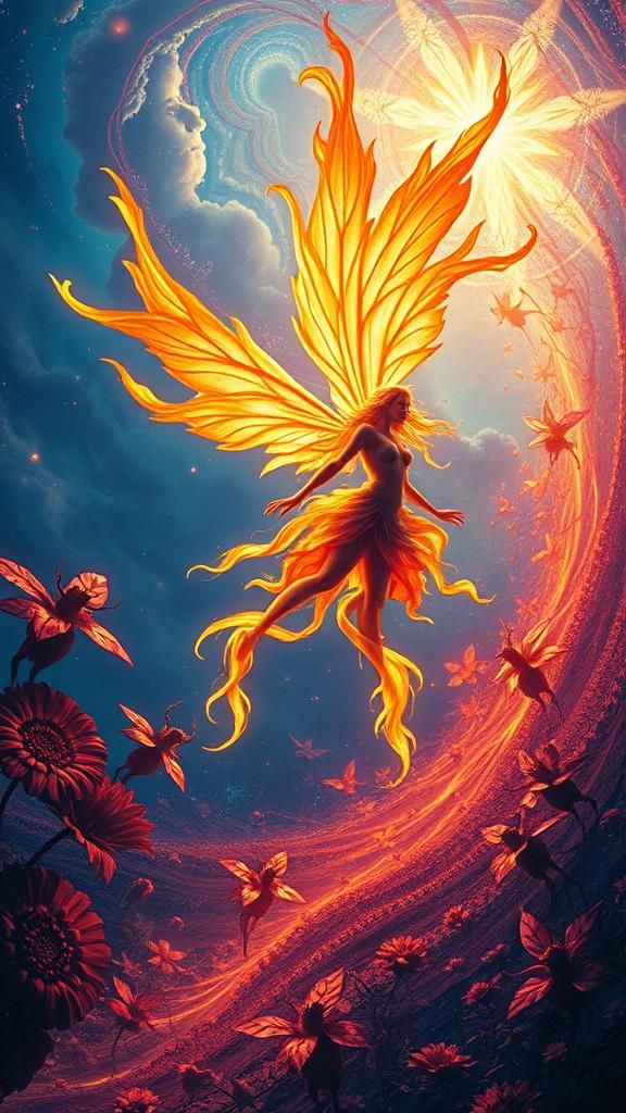 Ethereal Fairy in Swirling Surreal Landscape