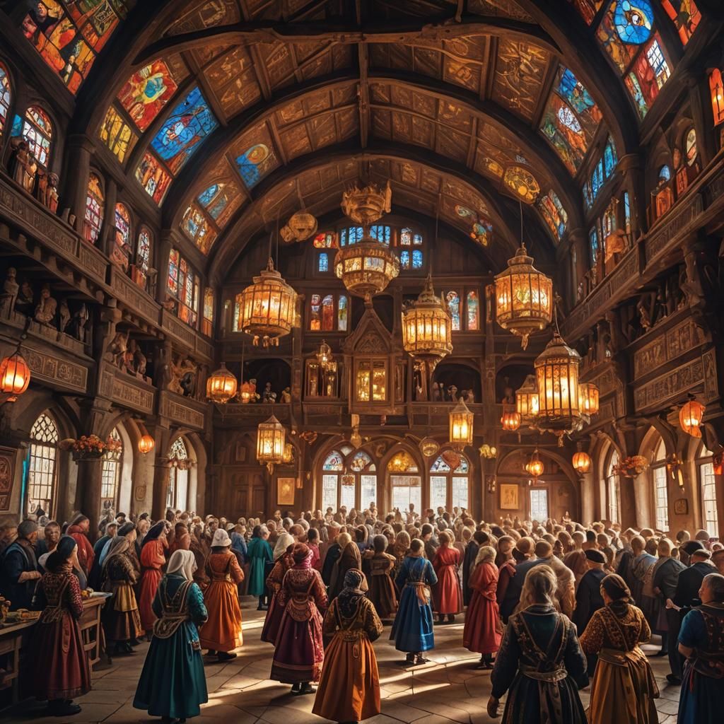 Harvest Festival in Ornate Nordic Gathering Hall