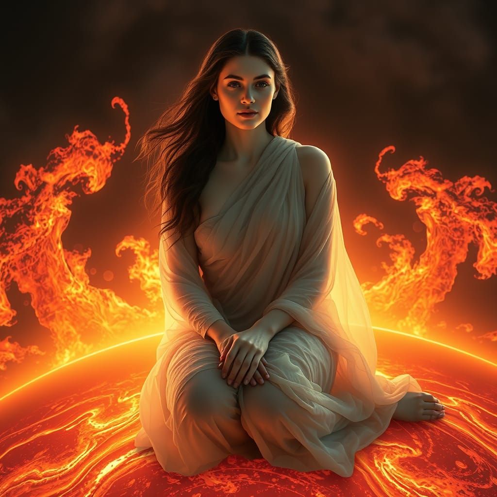 Ethereal Goddess Radiates Warmth on the Sun's Surface