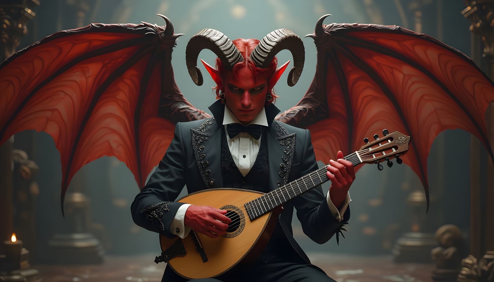 Tiefling Bard in Victorian Fantasy Style