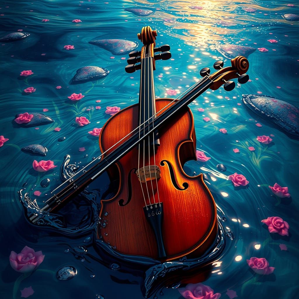 Violin Requiem: Ethereal Fantasy Art in Vibrant Colors