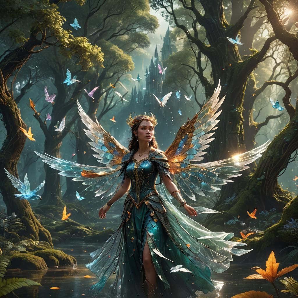Fairy with Crystal Wings in Enchanted Forest
