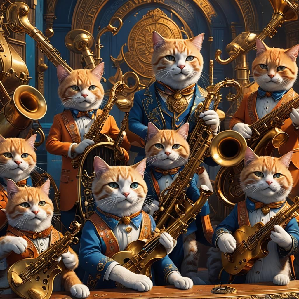 Cat Jazzband in a Fantasy Matte Painting