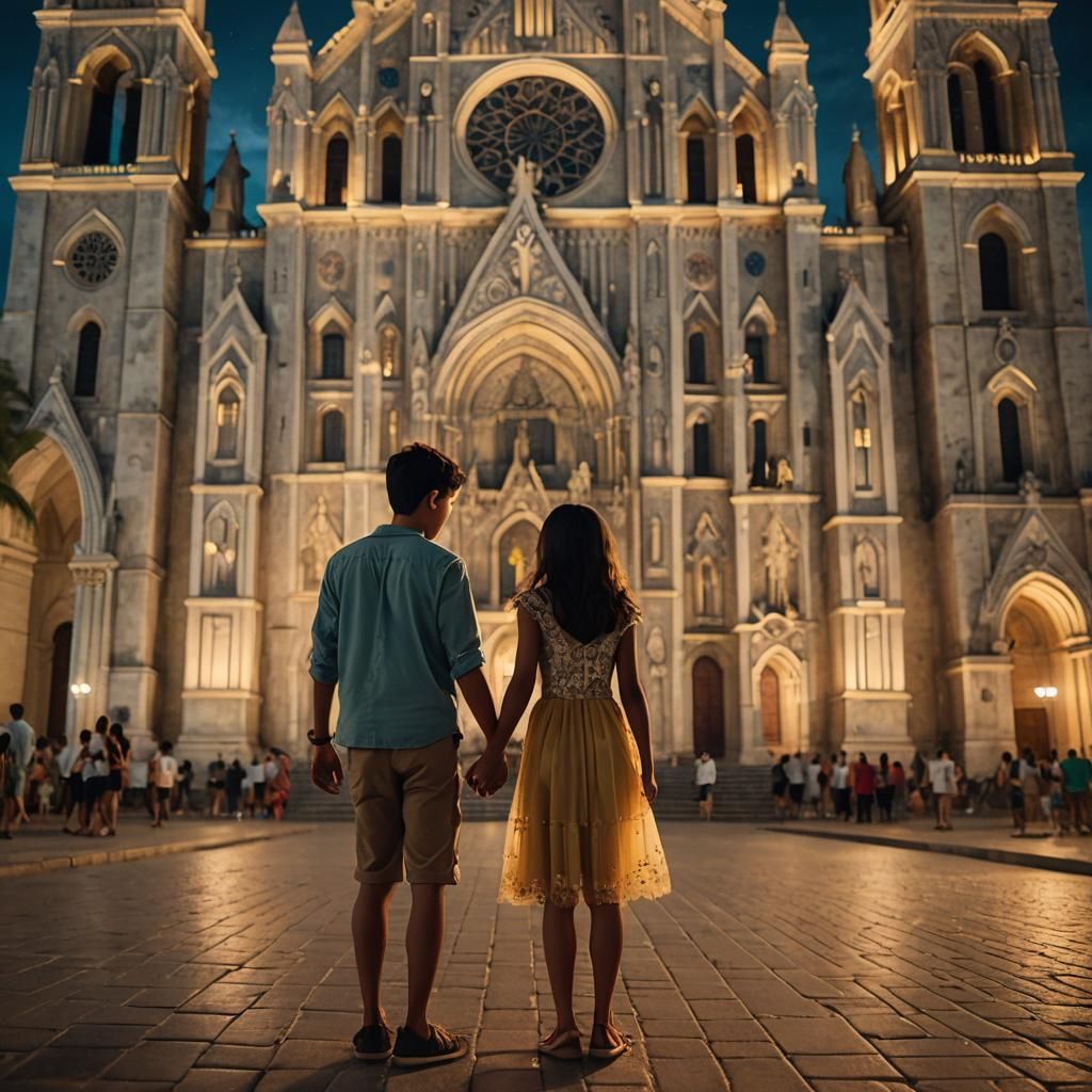 Romantic Couple at Night: Cathedral of San Andrés