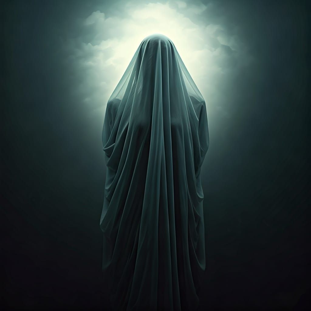 Ethereal Female Figure Emerging from Moonlit Mist