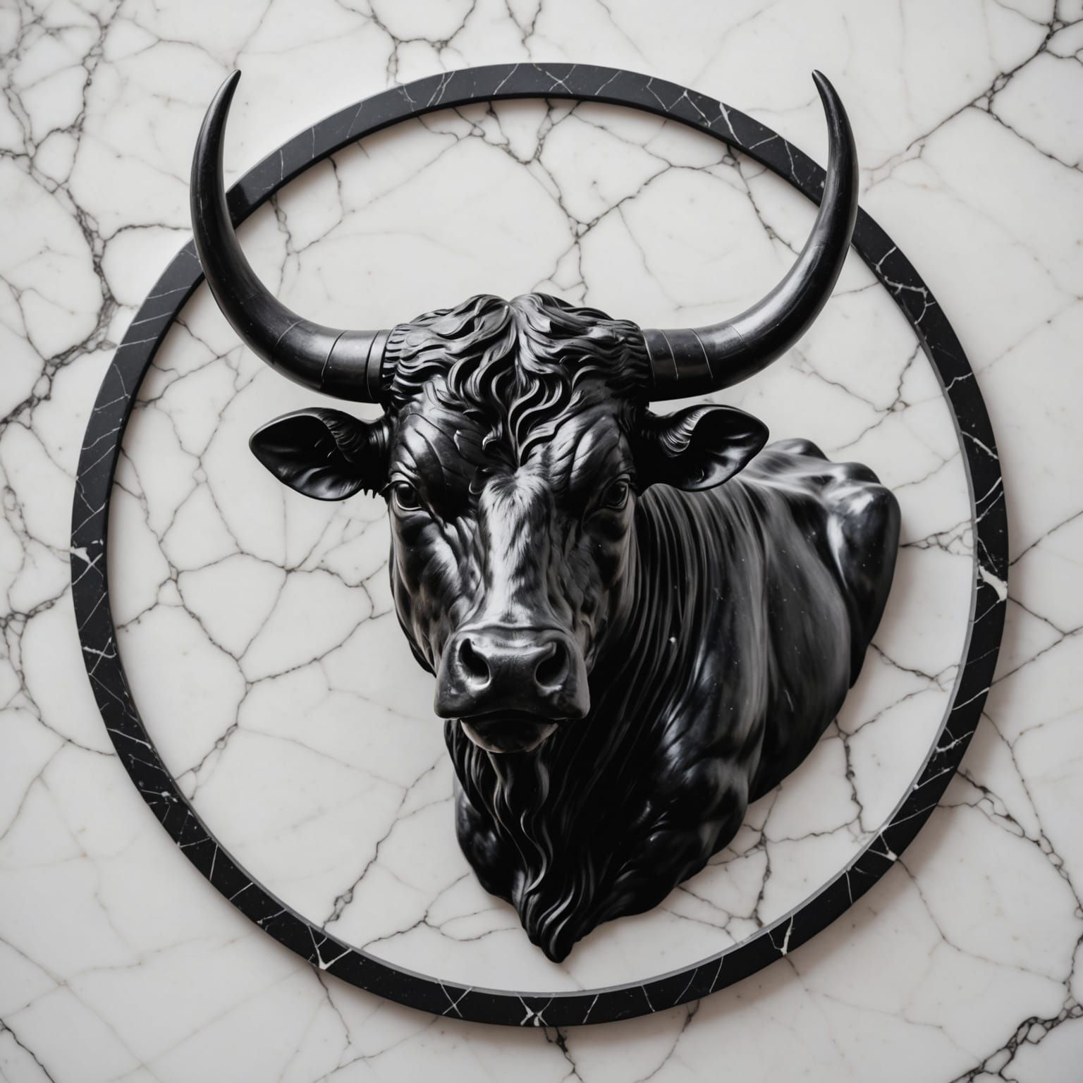 Taurus Zodiac Symbol in Charcoal on Marble