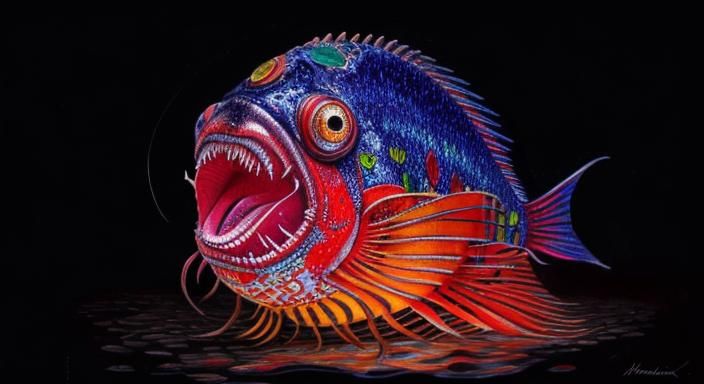 Angler Fish in Oil, Mosaic, and Chrome Art Style