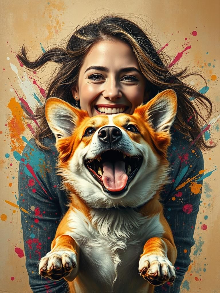 Joyful Dog Portrait with Oil Splash Textures