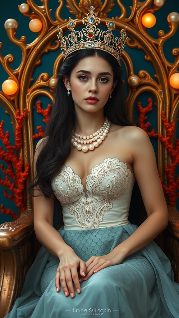 Regal Young Woman in Coral Throne